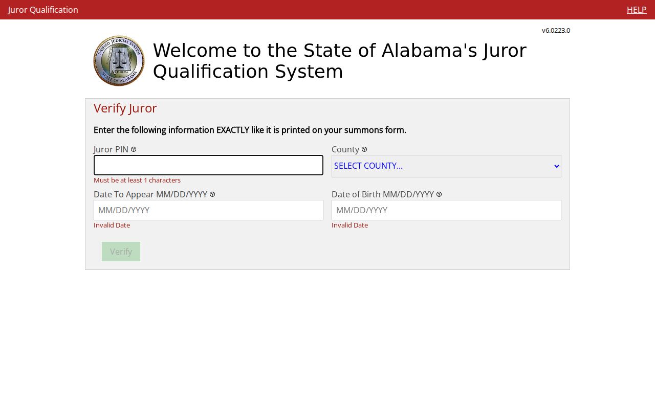 Washington County court calendar state juror registration screen