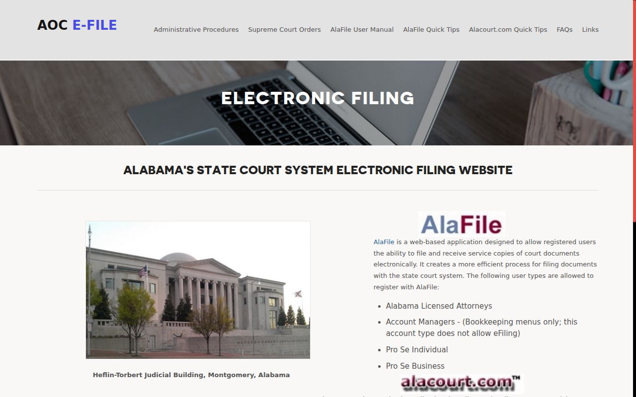 Washington County court docket AlaFile and Alacourt system overview