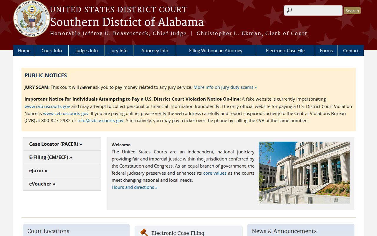Washington County court docket Southern District of Alabama page