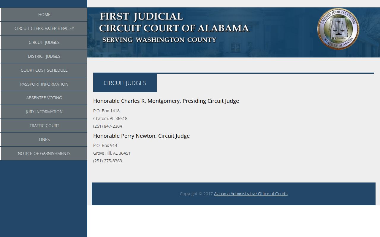 Washington County criminal docket First Judicial Circuit judges