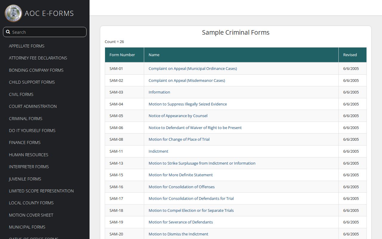 Washington County criminal docket sample criminal case sequence