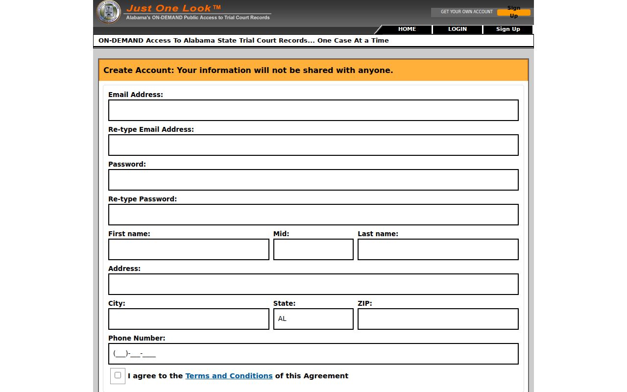 Washington County case lookup Just One Look signup fields