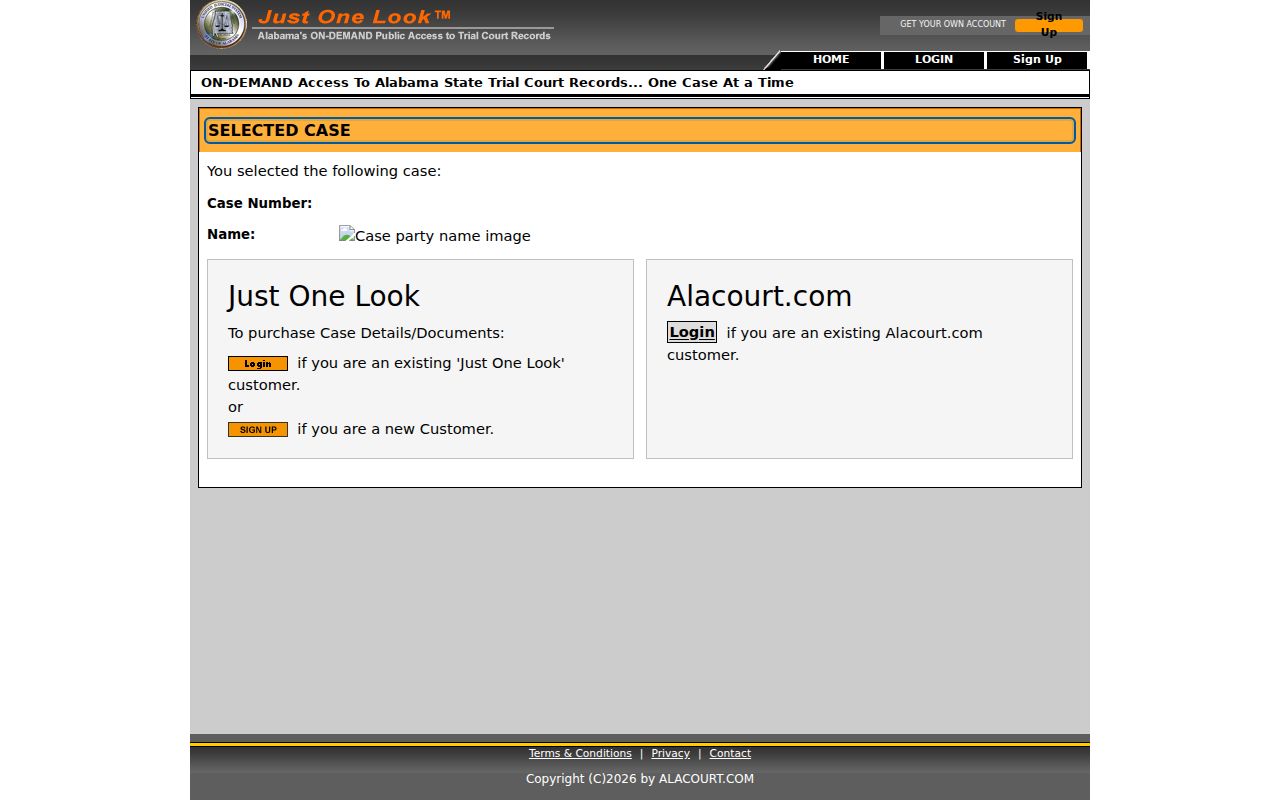 Washington County case lookup selected case login screen