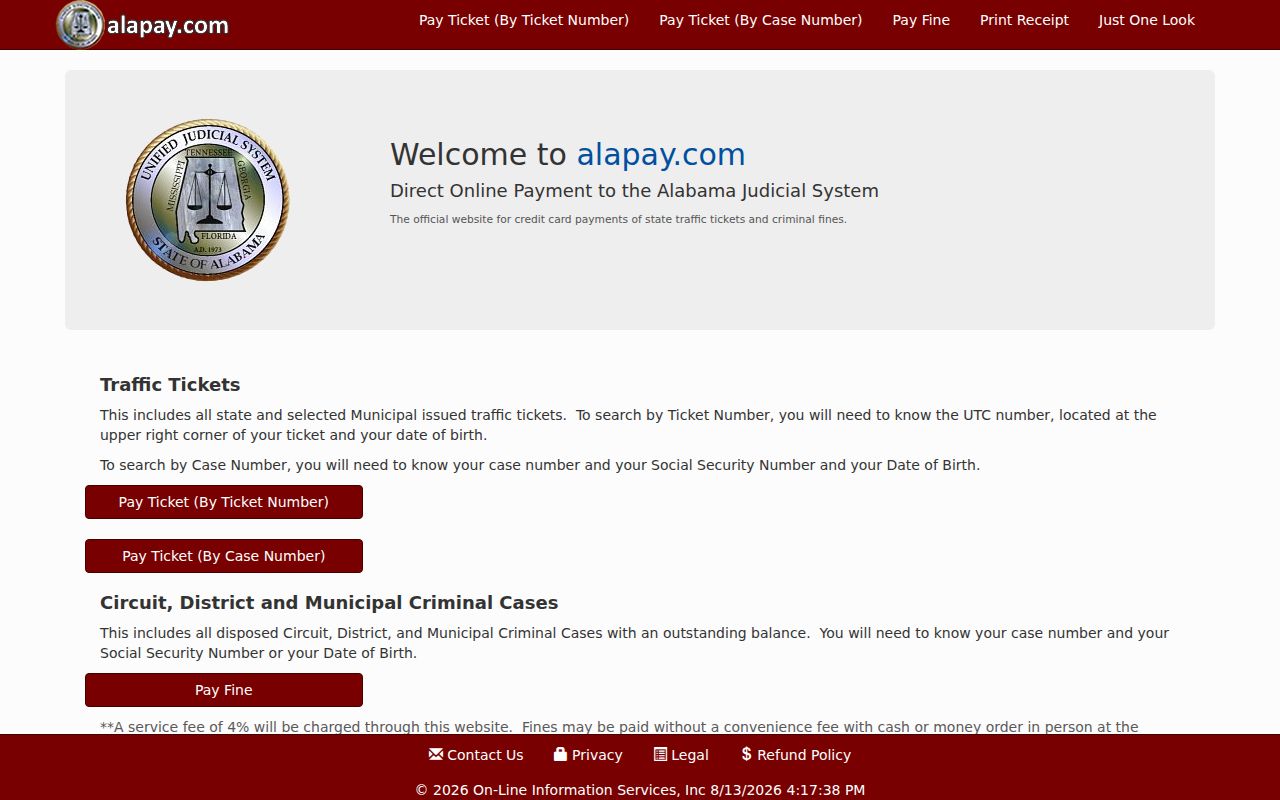 Washington County traffic ticket AlaPay citation search fields
