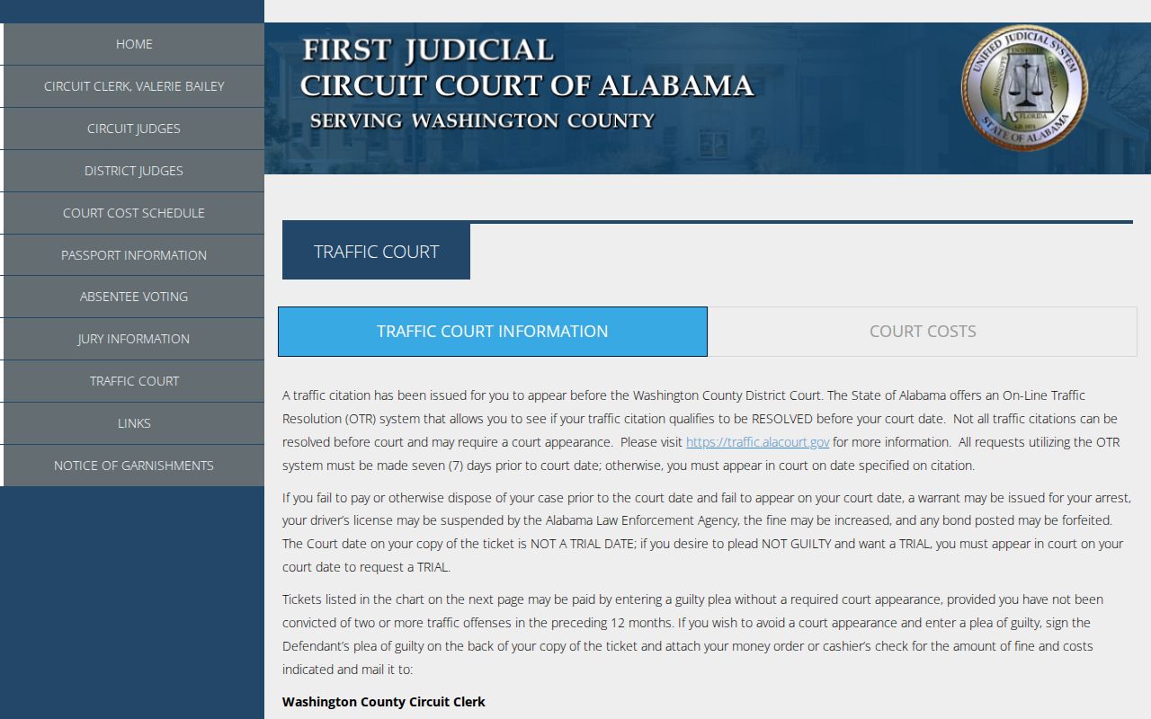 Washington County traffic court records and ticket instructions